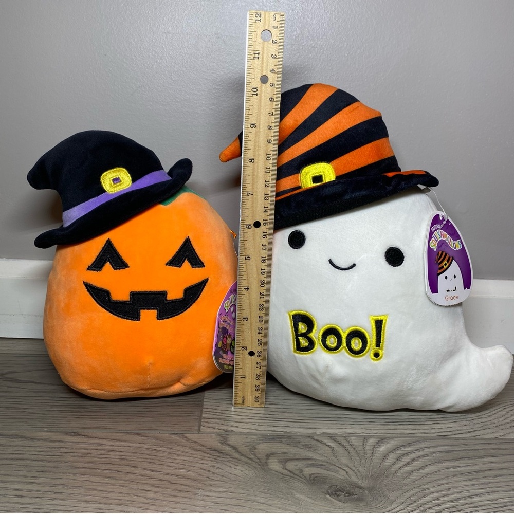 Squishmallows Halloween 2 Set Grace Ghost & Paige Pumpkin Plush Toy KellyToy NWT - Picture 2 of 16